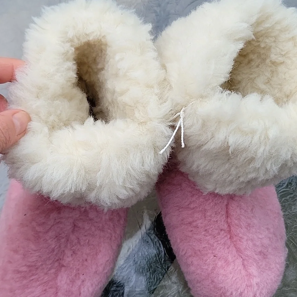 Wool Sherpa Sheepskin Eluna Sleepers Ankle Booties Pink White New